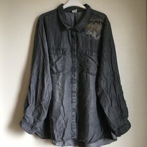D/C Jeans Flowy Coastal Cowgirl Studded Cotton Button Up Dress Shirt